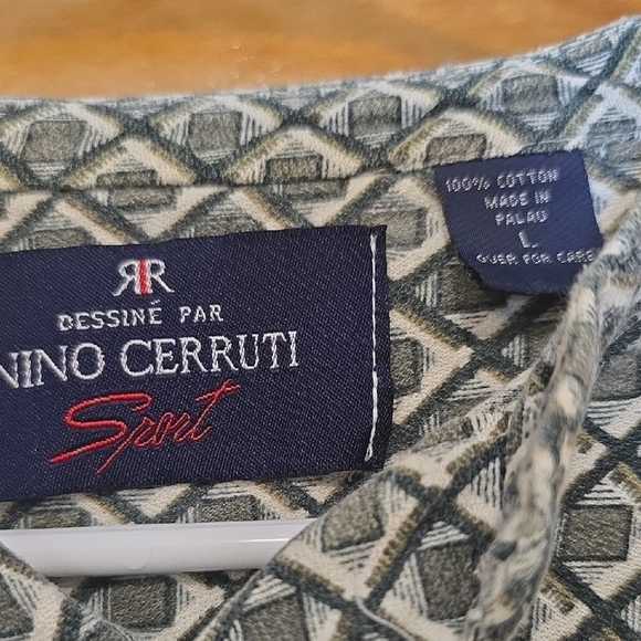 Nino Cerruti Green and Brown Casual Short Sleeve Shirt with Relaxed Fit L - Picture 2 of 3